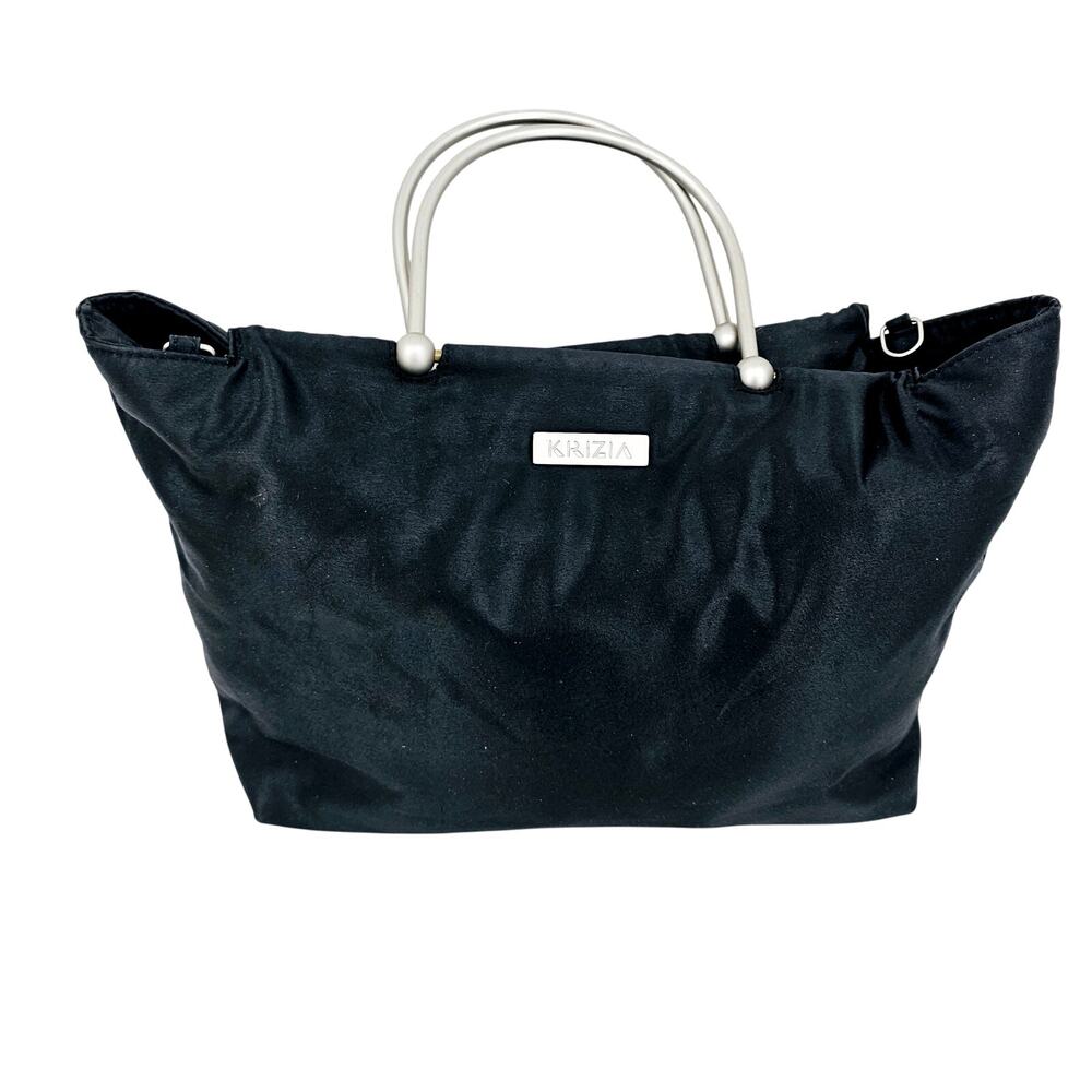 Krizia Black Plexi Bag Nylon Cloth Handbag Metal Handle Tote Bag